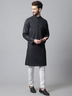 Even Apparels Black Solid Kurta With Band Collar - Distacart