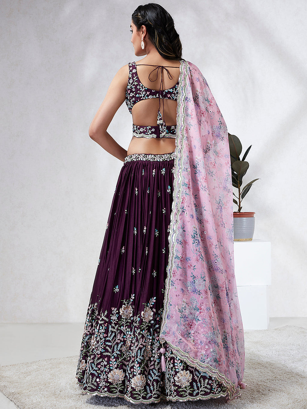House of Panchhi Teal Pure Georgette Sequins And Thread Embroidery Lehenga Choli & Dupatta