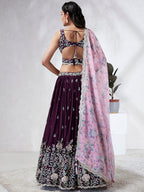 House of Panchhi Teal Pure Georgette Sequins And Thread Embroidery Lehenga Choli & Dupatta