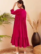 InWeave Women's Fuchsia Velvet Manderia V Neck Flared Dress - Distacart