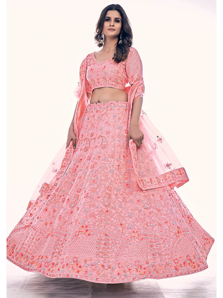 Myra Pink Soft Net Embroidered Designer Lehenga Choli