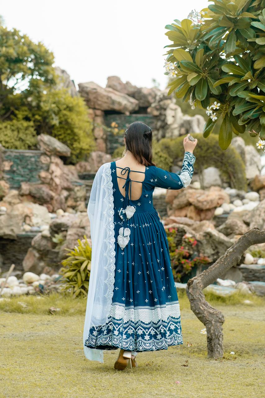 Yash Enterprise Navy Blue Fux Georgette With Emboidery Work Slwar Suits Stitched - Distacart