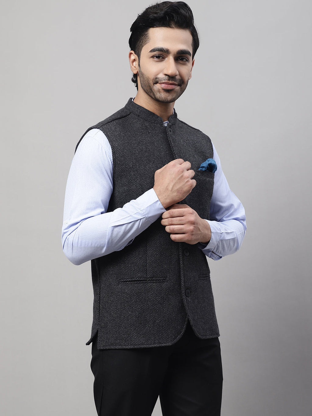 Even Apparels Men's Grey Pure Wool Nehru Jacket