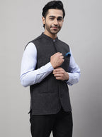 Even Apparels Men's Grey Pure Wool Nehru Jacket