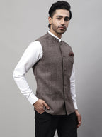 Even Apparels Men's Brown Nehru Jacket With Welt Pockets