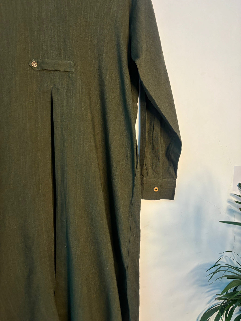 trueBrowns Olive Green Slub Kurta - Distacart
