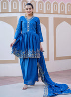 Yash Enterprise Glorious Blue Chinon Silk Embroidery Work Readymade Salwar Suit - Distacart
