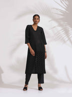 trueBrowns Black Cotton Schiffli Kurta Set - Distacart