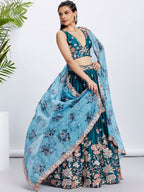 House of Panchhi Olive Pure Georgette Sequins And Thread Embroidery Lehenga Choli & Dupatta
