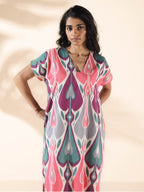 trueBrowns Green Cotton Ikat Slit Dress - Distacart