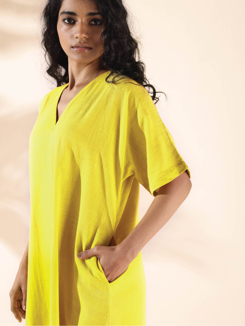 trueBrowns Lime Cotton Front Slit Dress - Distacart