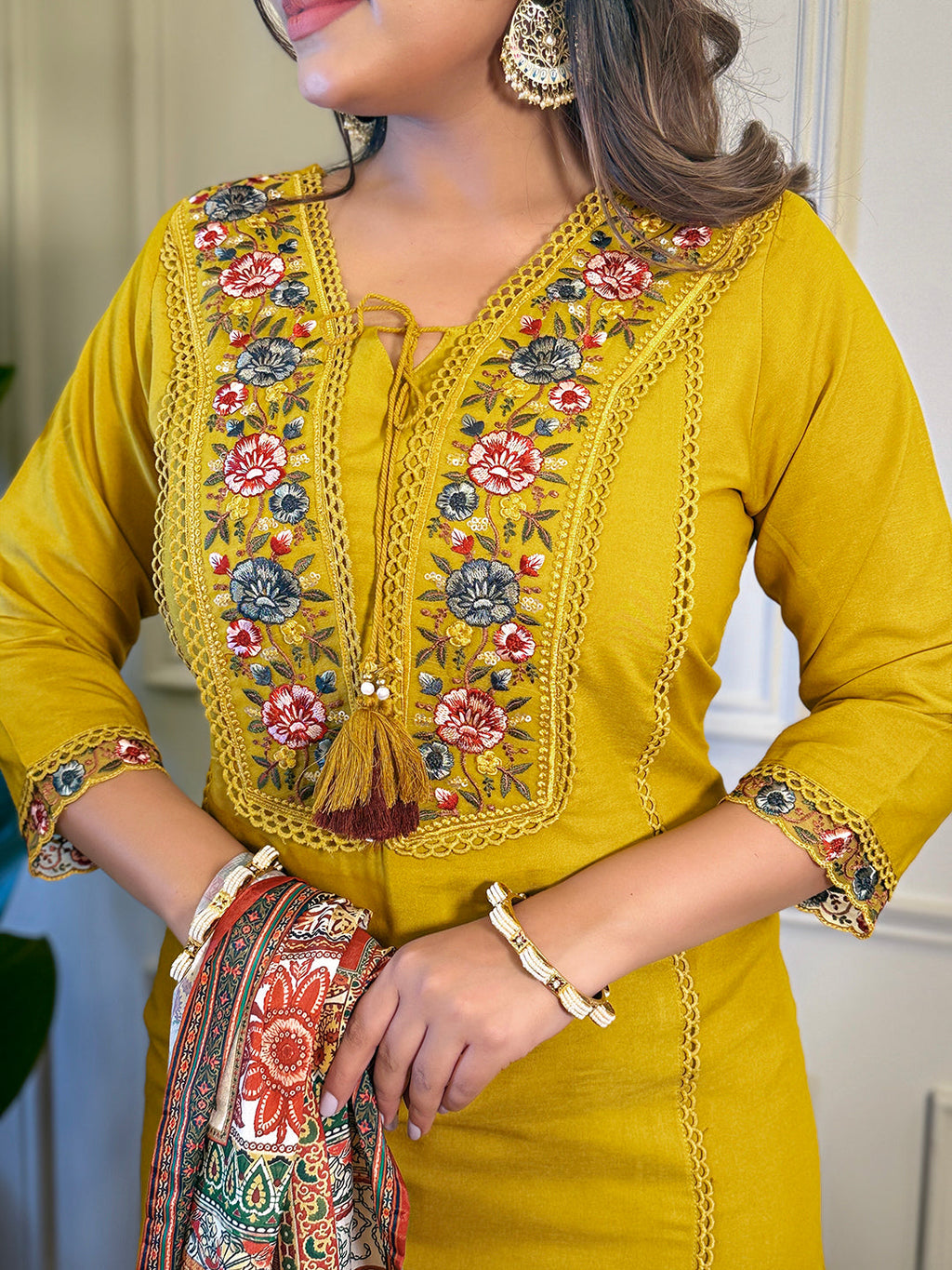 The52 Women's Gorgeous Viscose Embroidery Straight Kurta with Pant And Dupatta Set - Distacart