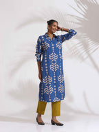 trueBrowns Blue Cotton Stripe Print Kurta Set - Distacart