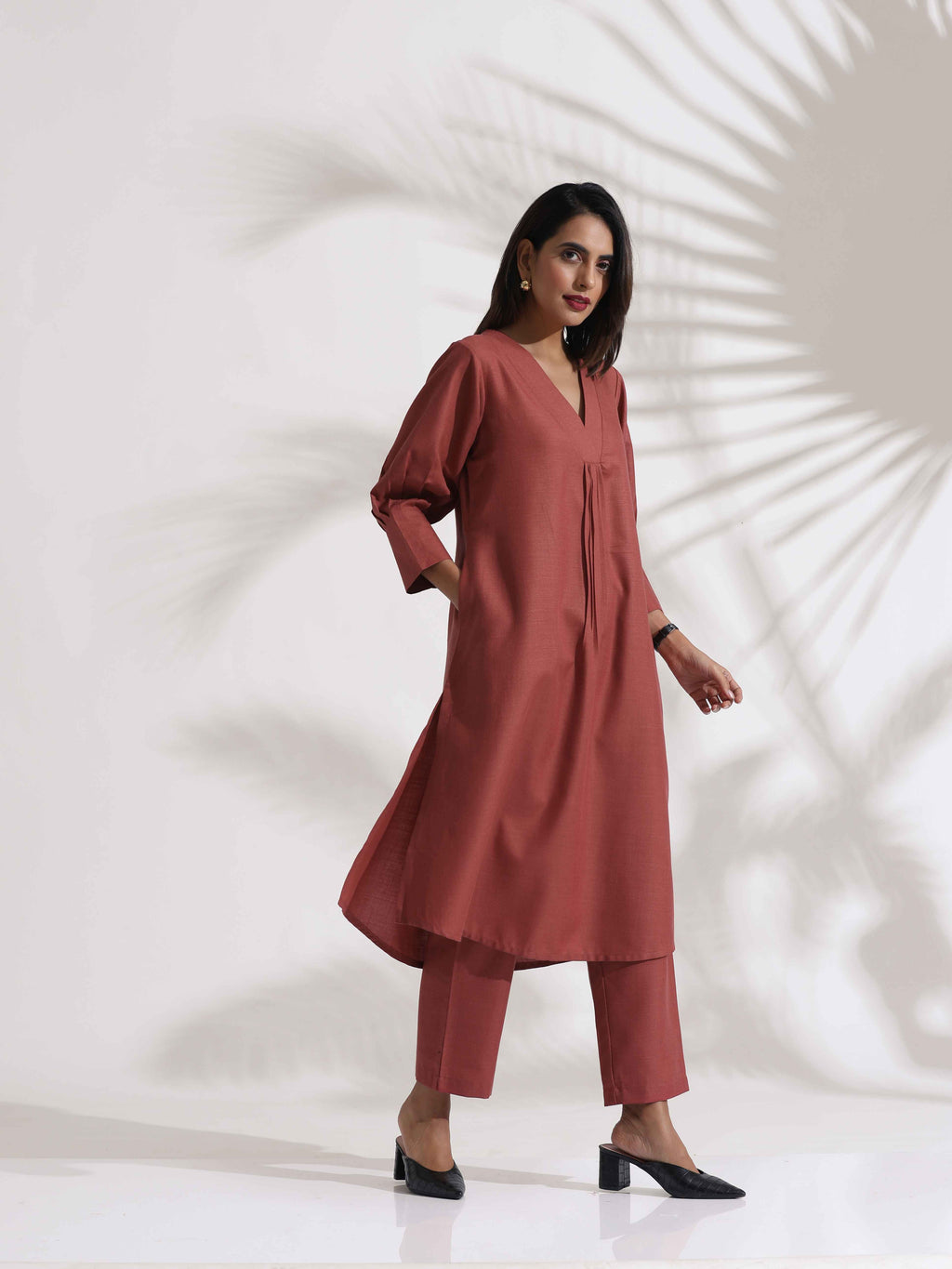 trueBrowns Pink Slub Kurta Set - Distacart