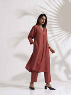 trueBrowns Pink Slub Kurta Set - Distacart