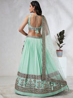 House of Panchhi Burgundy Pure Georgette Sequins And Thread Embroidery Lehenga Choli & Dupatta