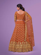 Myra Orange Georgette Embroidered Designer Lehenga