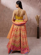 House of Panchhi Yellow Organza Leheriya Printed Lehenga Choli & Dupatta