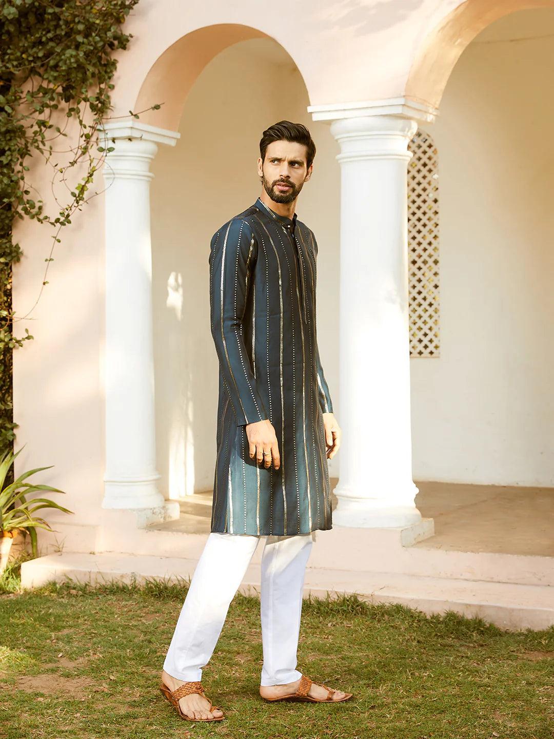 Fabmade Embroidered Regular Sequinned Chanderi Silk Kurta