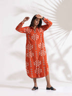trueBrowns Orange Cotton Print Shirt Dress - Distacart
