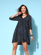 InWeave Women's Black Ethnic Motif Short Dress - Distacart
