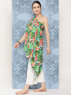 InWeave Women's Mint Green Leaf Japanese Art Oneshoulder Top
