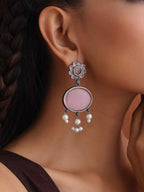 trueBrowns Silver Tone Pink Stone Dangle Earrings - Distacart