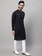 Even Apparels Black Pure Cotton Kurta With Band Collar