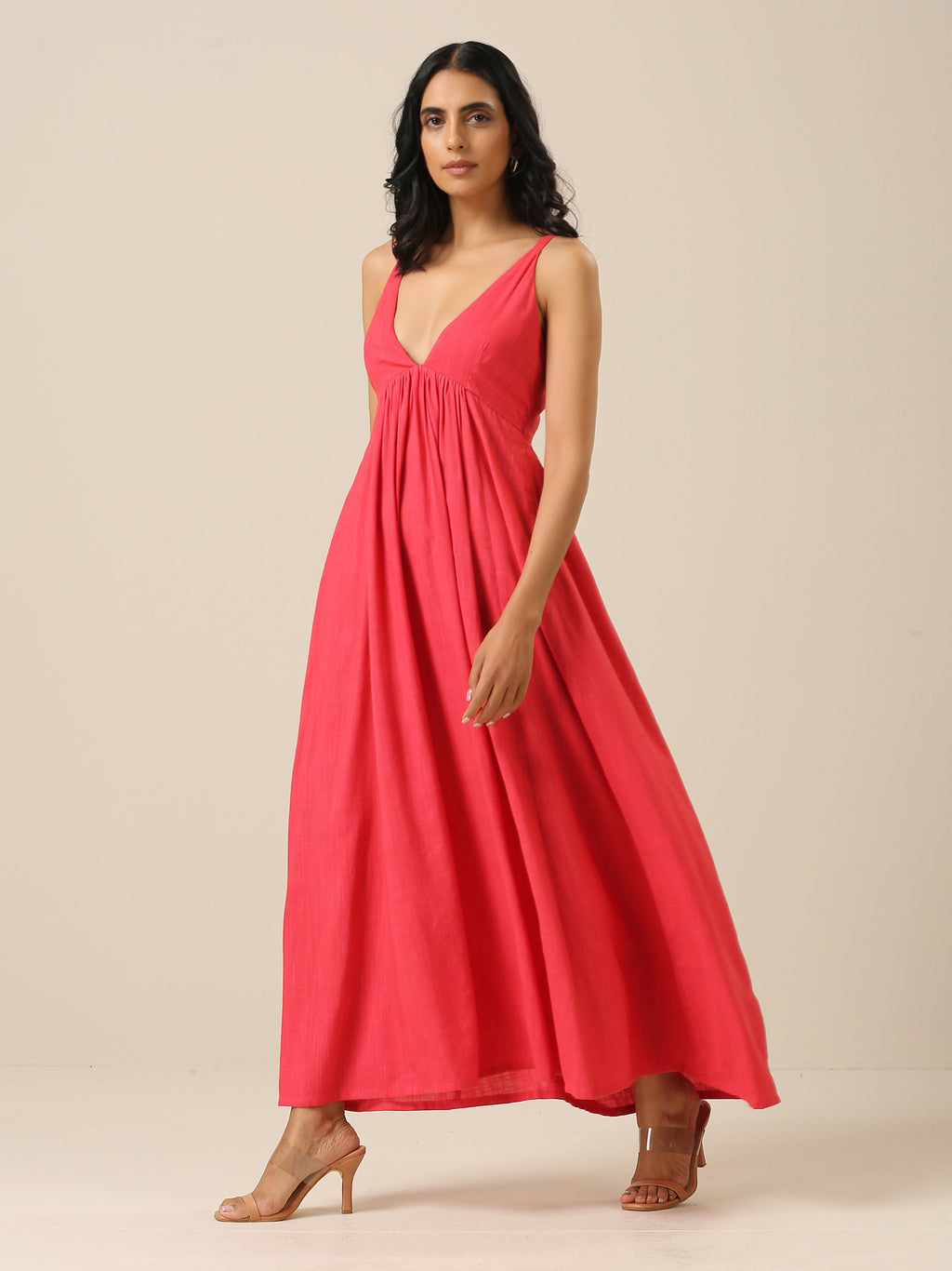 trueBrowns Bright Pink Slub Texture Sleeveless Dress - Distacart