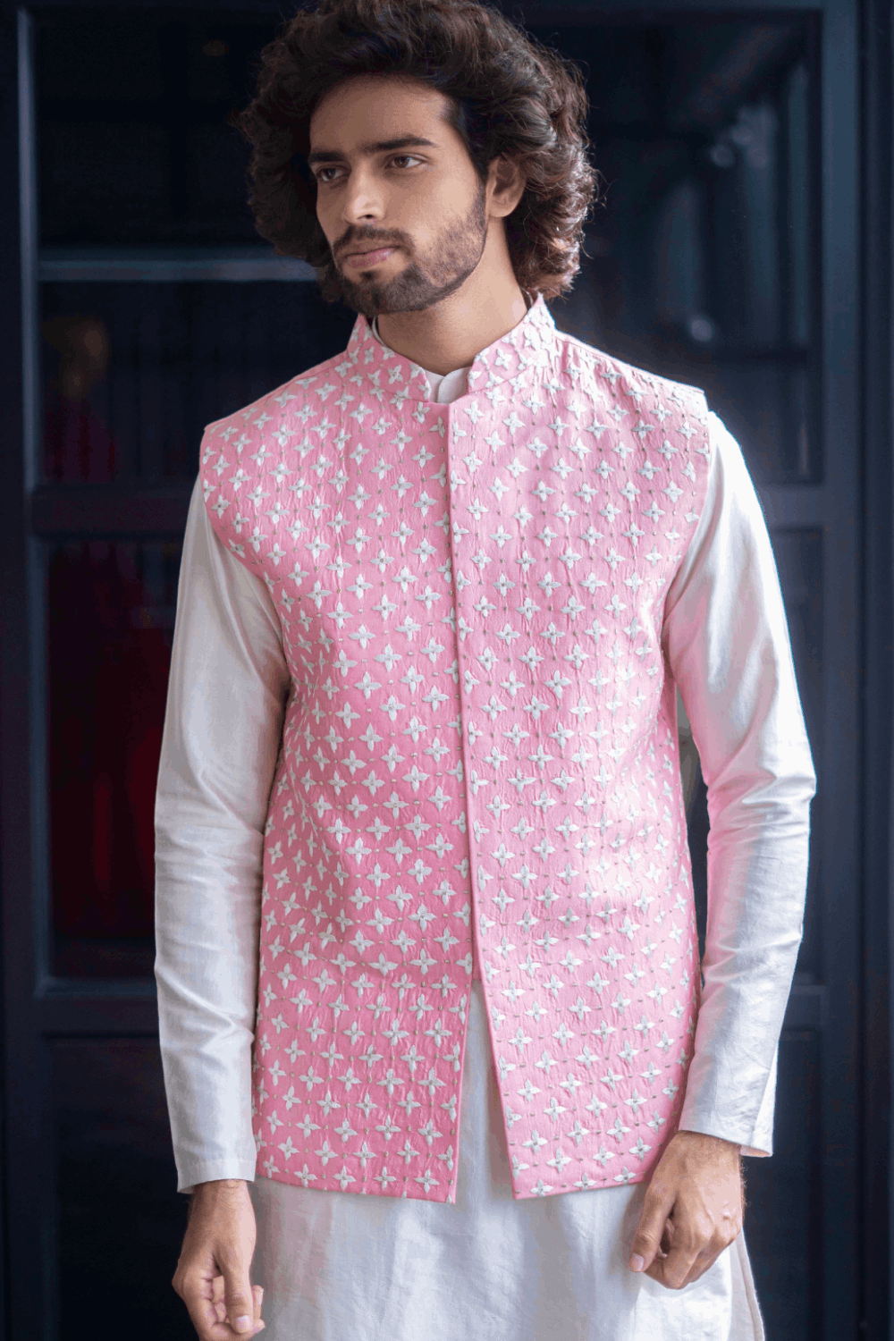 Light Pink Designer Men's Nehru Jacket by Hilo Design