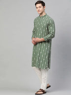 Fabmade Green And White Printed Straight Kurta