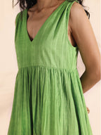 trueBrowns Green Cotton Dobby Yoke Dress - Distacart