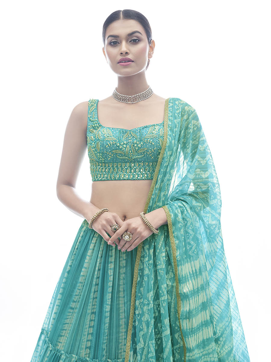 Myra Sea Green Jaquard Embroidered Designer Lehenga