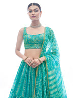 Myra Sea Green Jaquard Embroidered Designer Lehenga