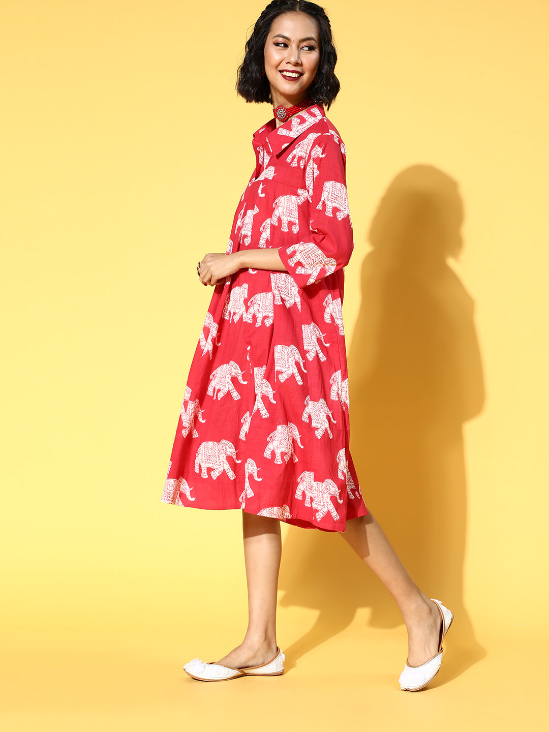 InWeave Red Elephant Flared Dress