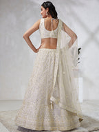 House of Panchhi Cream Net Cutdana, Sequins And Zarkan Embroidery Lehenga Choli & Dupatta