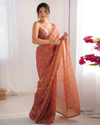 Lorenvalley Fashion Peach NC Chiffon Square with fancy Lace Saree with Blouse - Distacart