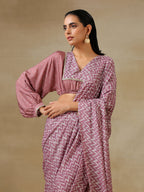 trueBrowns Dark Mauve Bandhani Printed SilkReady to Wear Saree