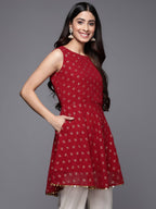 Ahalyaa Boat Neck Printed Embellished Tunic