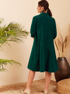 InWeave Women's Teal Velvet Collared Neck Flared Midi Dress - Distacart