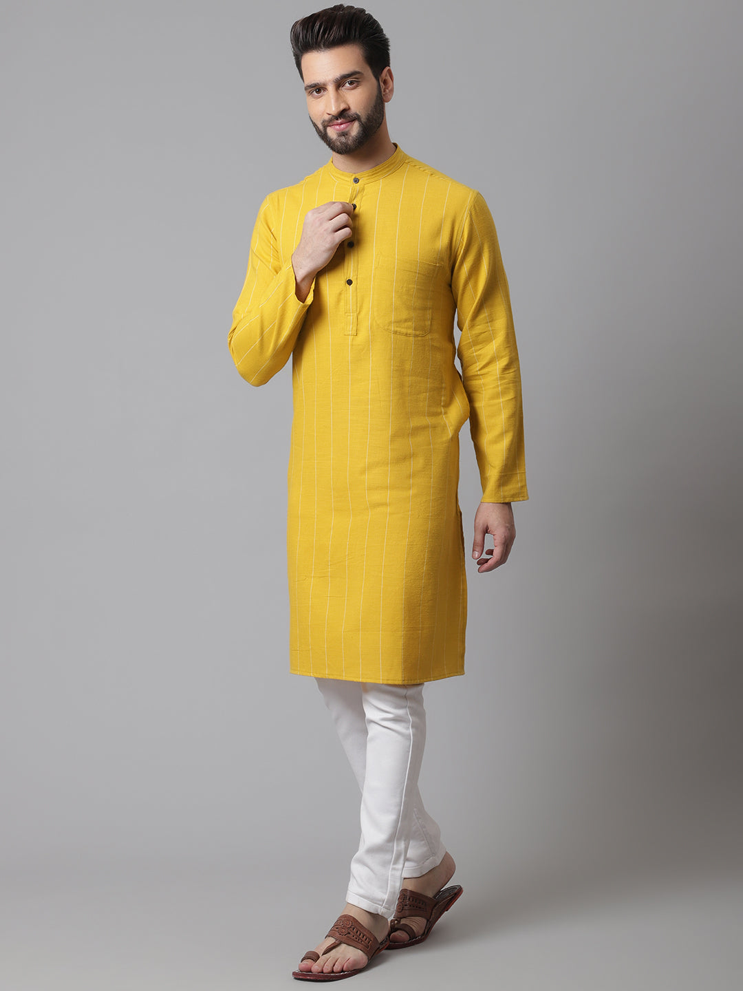 Even Apparels Yellow Pure Cotton Kurta With Band Collar - Distacart