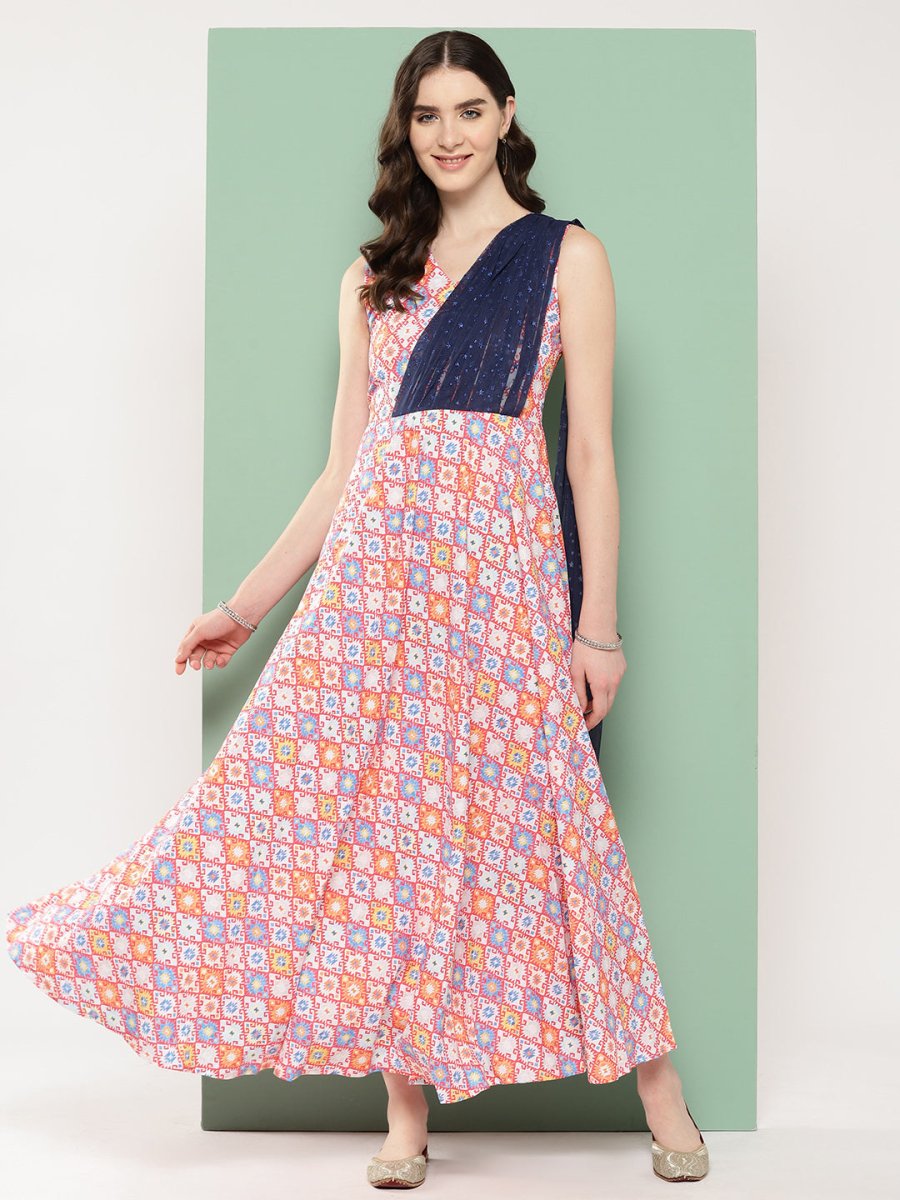 Ahalyaa Abstract Printed Empire Ethnic Dress - Distacart