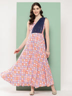 Ahalyaa Abstract Printed Empire Ethnic Dress - Distacart