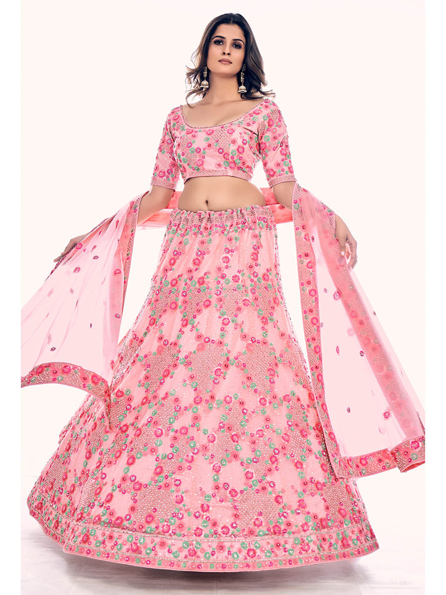 Myra Peach Soft Net Embroidered Designer Lehenga Choli