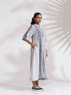 trueBrowns Off-White Cotton Multi Stripe Flared Dress - Distacart