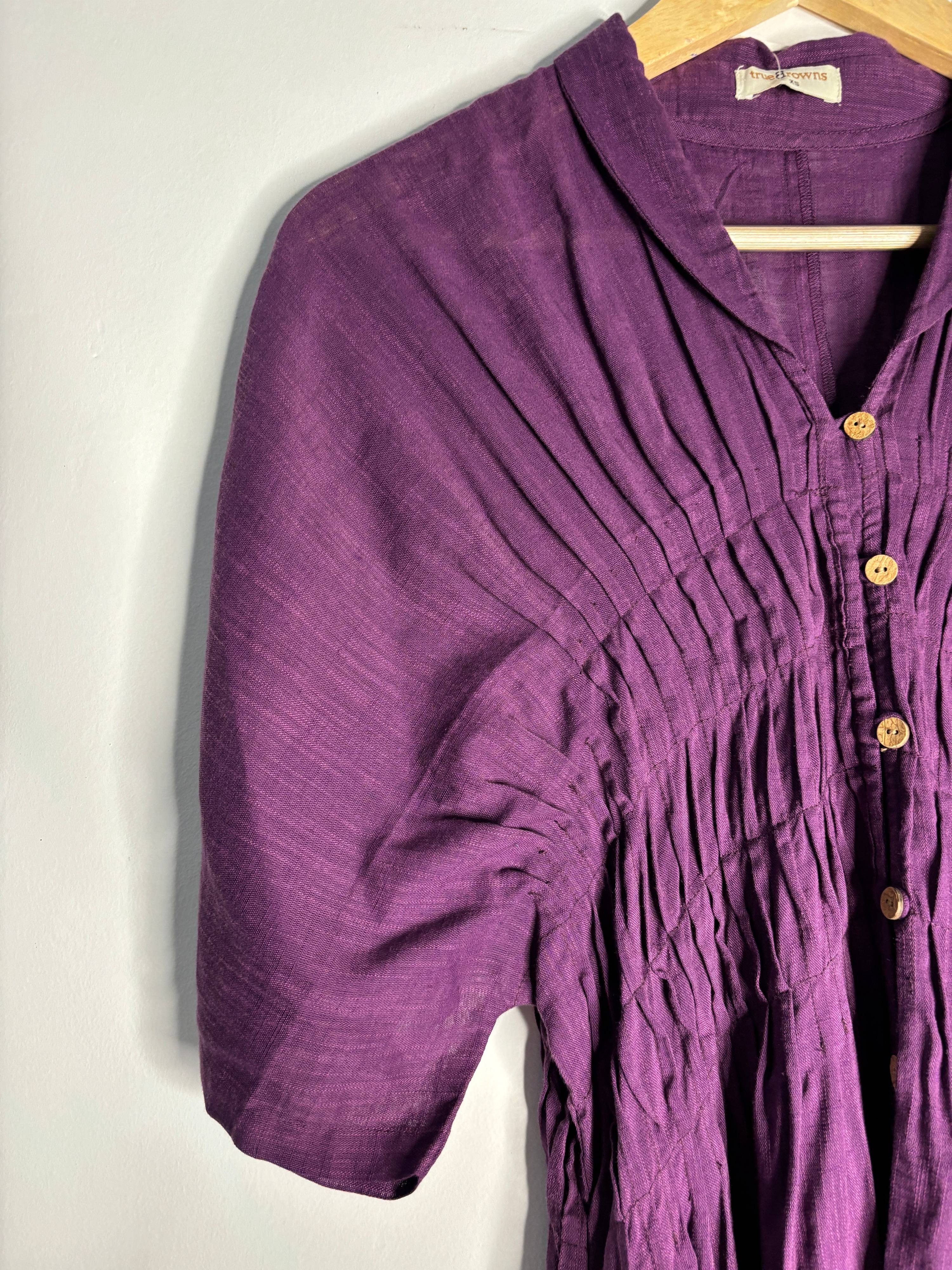 trueBrowns Purple Slub Pleated Kurta - Distacart