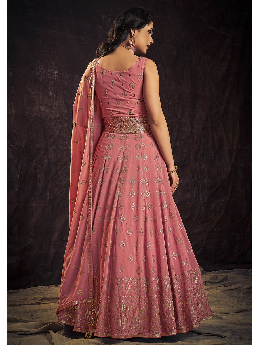 Myra Pink Real Georgette Designer Gown Style Suit - Distacart