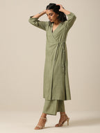 trueBrowns Sage Slub Texture Angrakha Pant Set | Relove - Distacart