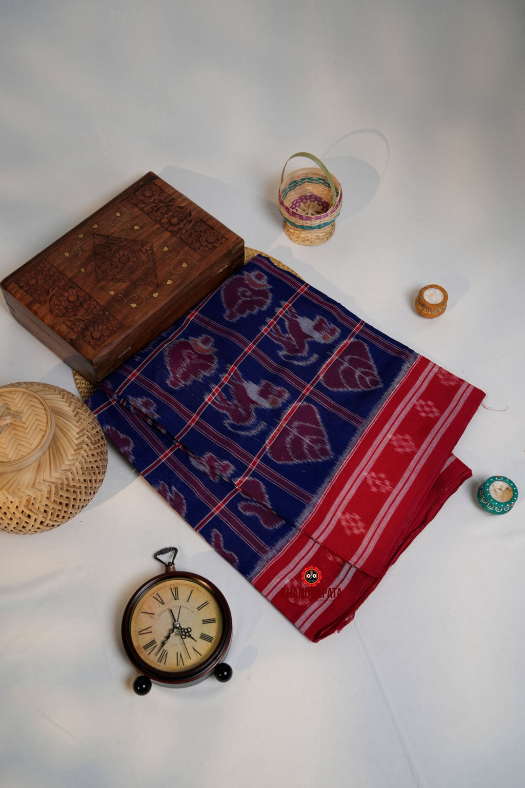 khanduapata Blue & Red Colour Navakothi Design Cotton Saree For Women - Distacart