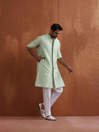 trueBrowns Men's Green Sequin Chanderi Kurta